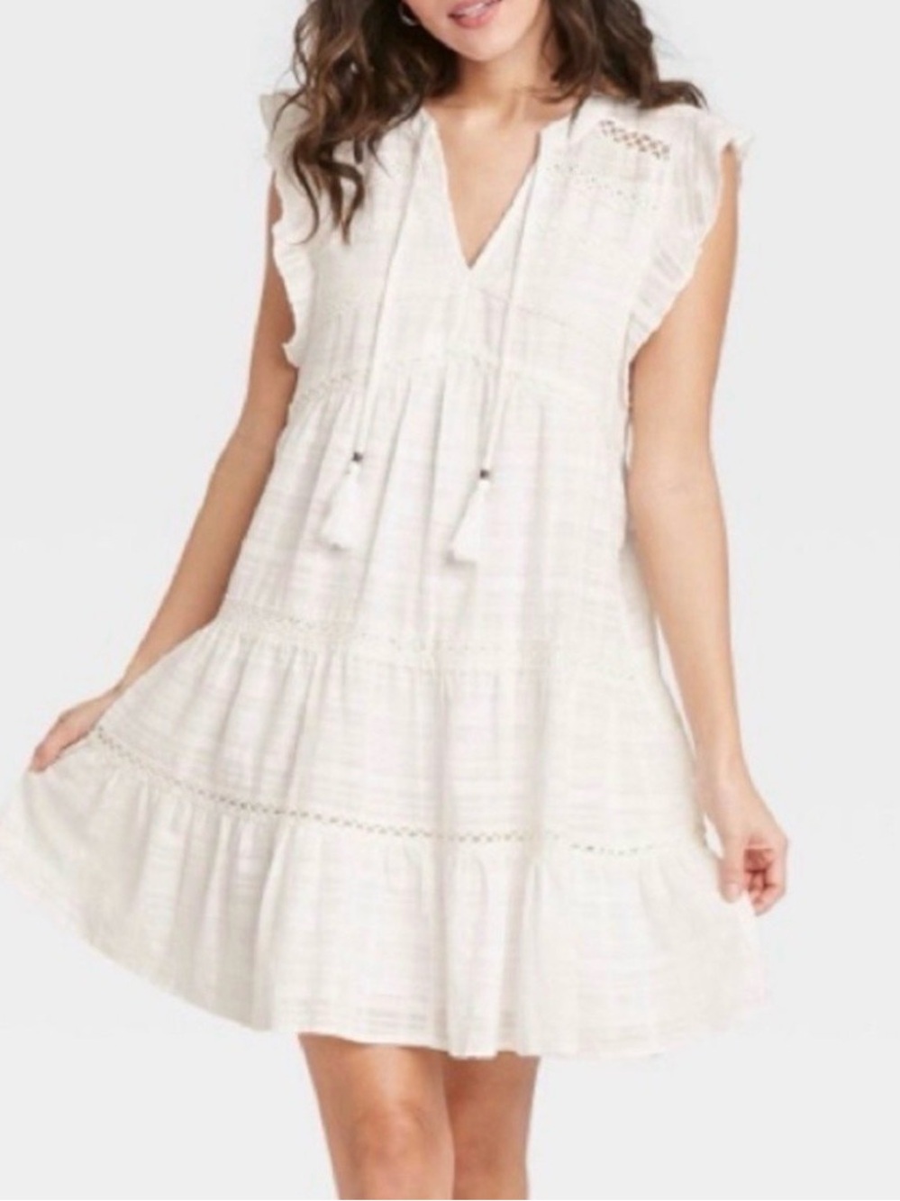 Knox Rose White Tiered Midi Dress with Tassel Tie